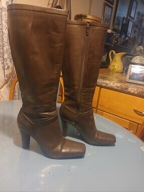 Nine West Tall Brown Leather Heeled Riding Boots